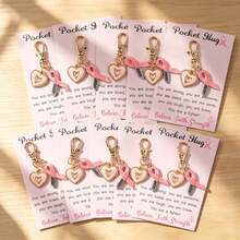 10pcs Pink Series Bow Tie Ribbon And Heart Keychain Set, With Encouragement Cards, For Gift Giving, Women's Inspirational Set, Positive Gift, Hope Gift - Multicolor - View 5