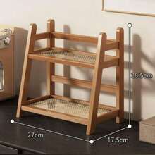 Bamboo Double-Layer Storage Rack, Tea Cup And Coffee Cup Holder, Spice Rack, Flower Stand And Bookshelf, Suitable For Kitchen, Office And Other Places, Quick Drainage And Ventilation, Moisture-Proof And Mold-Resistant - Multicolor - View 10