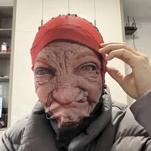 Funny Realistic Old Lady Mask, Humorous Wrinkled Woman Mask, Adult Party Prank, Scary Halloween Cosplay Prop, Comedy Short Video Performance Accessory - Multicolor - View 1