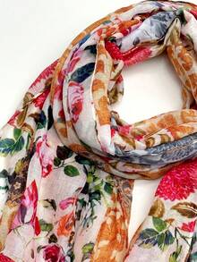 1pc Simple Printed Women's Scarf, Fashionable New Style Sun Protection Beach Shawl, Linen Feel Silk Scarf For Women - Red - View 7