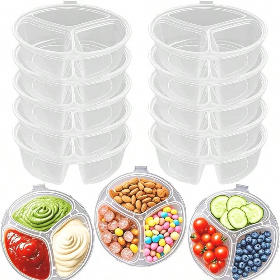 5/10/20 Sets 10pcs Reusable Snack Boxes With Lids, 3-Compartment Design, For Storing Small Reusable Condiment Containers