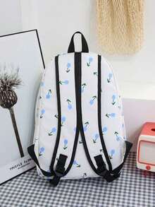 3pcs Nylon Floral Print Backpack Set, Foldable Multi-Pocket Large Capacity Zipper Backpack, Suitable For Teenagers, High School Students, College Students - Multicolor - View 5