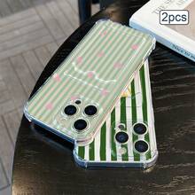 2件組條紋印花卡夾手機殼 TPU 防震全包覆精準保護套，適用於 Apple 11/12/13/14/15/16/17 Pro Max - 無色 - 查看 5
