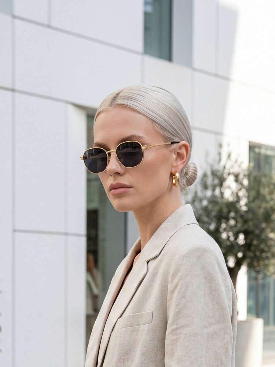 1 Pair New Fashion Metal Fashion Glasses, Street Style High-End Fashion Glasses, Metal Small Frame Ins Women's Eyewear
