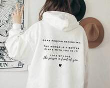 Pullover "Liebe Person hinter mir" Hoodie, inspirierender Rückenaufdruck, Unisex-Sweatshirt, Streetwear, Herbstkleidung - Weiss - Übersicht 1