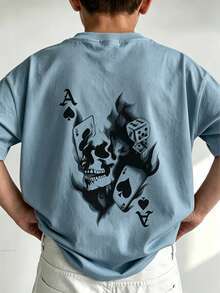 1pc Tween Boy Graphic Print Short Sleeve T-Shirt, Student Youth Clothing, Summer Gift For Kids - Dusty Blue - View 1
