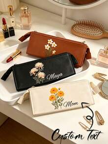Customized Pencil Case, Personalized Name Pencil Box, Floral Print, Large Capacity Design, Unisex For Students, Personalized Customization, Reusable, Large Capacity, Suitable For Stationery, Lipstick, Makeup Brushes, Eyebrow Pencils Storage, Gift For Family, Friends, Students, Professionals, Teachers, Suitable For Business Office And Campus Life, Back To School Gift, Teacher Gift - Multicolor - View 3