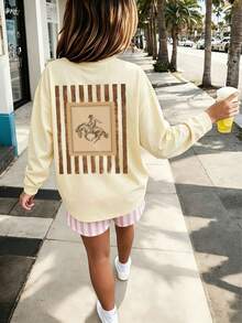Tween Girl 1pc Printed Long Sleeve T-Shirt, Suitable For Girls' Autumn/Winter Top, Young Student Children's Clothing, Suitable For Outerwear And Layering - Apricot - View 1