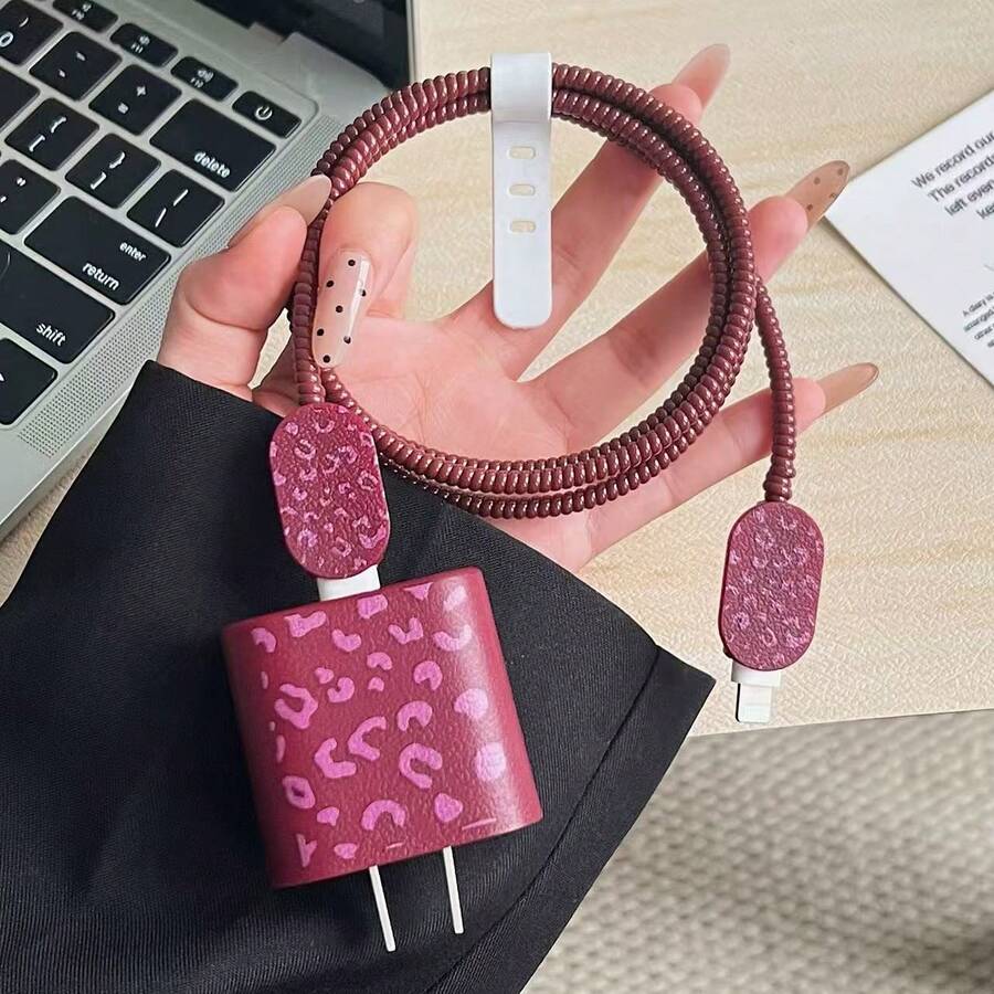 5-Piece Phone Charger & Data Cable Protective Case Set With Textured Design, Compatible With Apple 20W/18W Chargers, Also Suitable For IPhone 16 Pro Max/15/14/13/12/11 Charger Protective Cases, Dust-Proof And Shock-Proof, Premium Minimalist