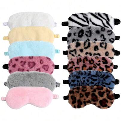 Plush Eye Mask, Leopard Print Heart Rabbit Design, Soft Light-Blocking Cute Cartoon Sleep Mask, Multi-Color,School,Back To School,Travel,Travel Essentials,Home Essentials,Eye Mask,Sleep Mask
