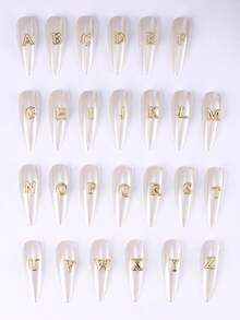 52Pcs 3D Gold Alloy Letter Nail Charms Metal A-Z Alphabet Nail Studs Vintage Metallic Mini Capital Letter Nail Jewelry Accessories Minimal Y2K Sweet Cool Girl DIY Salon Manicure Decoration Nail Supplies - Gold - View 4