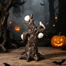 1pc Vintage Distressed Horror Ghost Tree Skull Ornament With Crow Bone Spider Decor, Dark Forest Style Halloween Outdoor Garden Decoration - Dryad - View 3