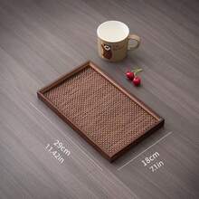Walnut Square Bamboo Tray With Handle, Detachable Woven Mat, Multi-Size Breakfast Storage Tea Coffee Snack Food Cake Aromatherapy Candle Fruit Tray, Kitchen Accessories, Home Decor, Room Decor, Wedding, Picnic, Back To School Essentials - Maroon - View 14