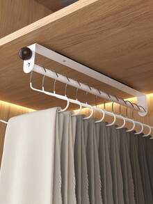 Pull-Out Sliding Rail Clothes Rack, Convenient And Fast, Multi-Functional Wardrobe Storage, Metal Clothes Rack, Heavy Duty Adjustable Clothes Rod, Space-Saving Hanging Rod, Suitable For Bedroom Wardrobe, Apartment, Dormitory. - White - View 11