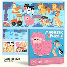 1pc Multicolor 3-In-1 Magnetic Puzzle Book, Foldable Animal Dinosaur Puzzle Game | Montessori Educational Activity | Kindergarten Fine Motor Skills Toy | Portable Travel Quiet Busy Book | Children's Cognitive Gift Toy - Multicolor - View 21