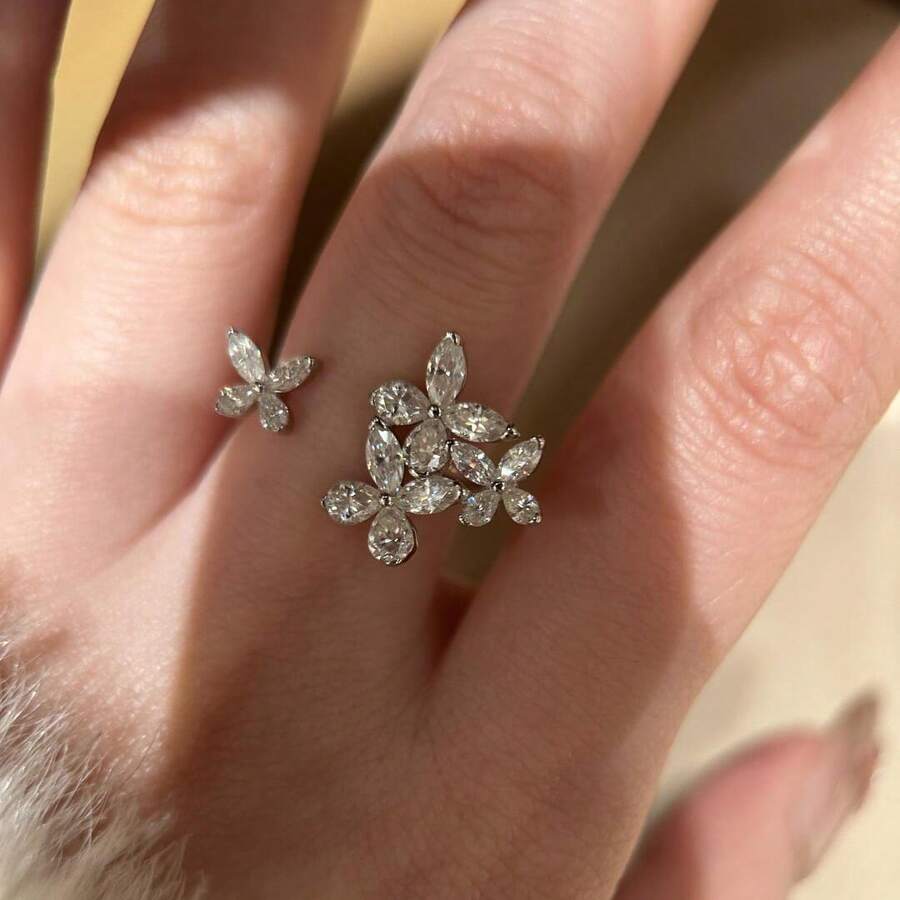 1pc Niche Design Fashion Luxury Exquisite Personalized High-End Minimalist Cubic Zirconia Butterfly Open Ring, Suitable For Women's Daily Wear - Silver - View 1