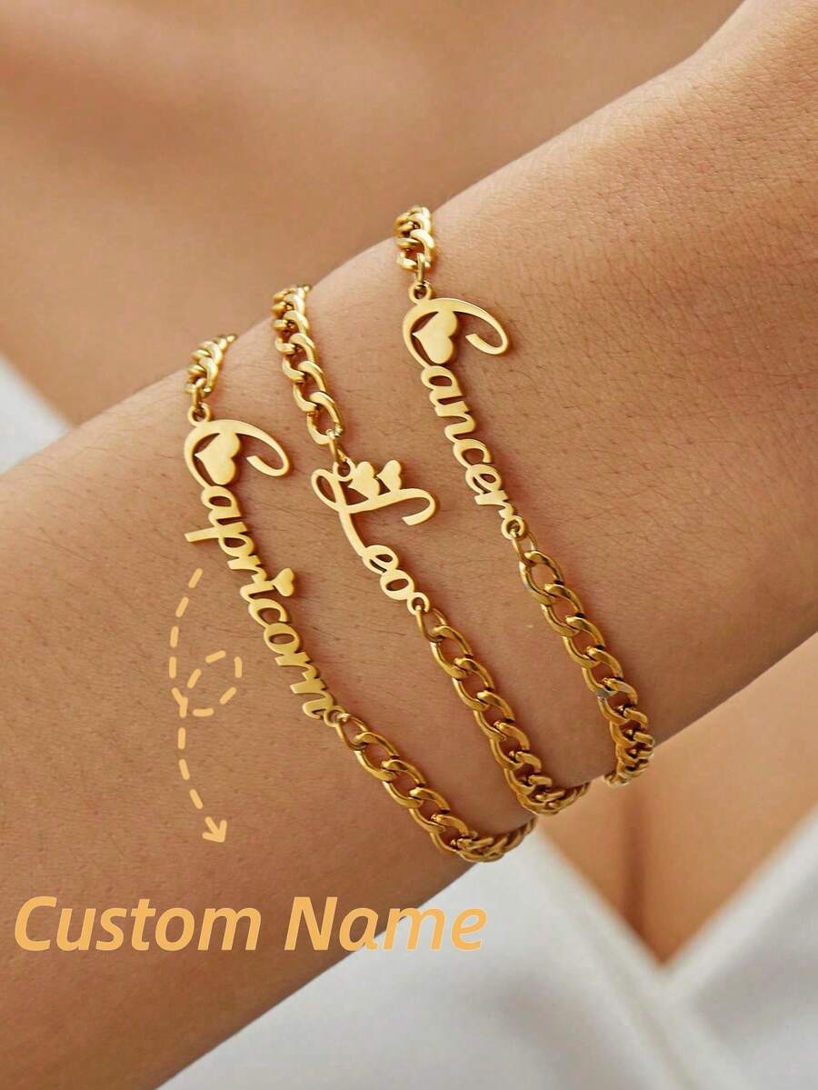 Gelang Nama Kustomisasi Personalisasi, Rantai Tebal dengan Liontin Stainless Steel, Ukiran Nama Berbagai Font, Gelang Rantai NK, Hadiah Unisex, Perhiasan Fashion Hip Hop, Hadiah Ulang Tahun yang Dipersonalisasi - Emas - View 1