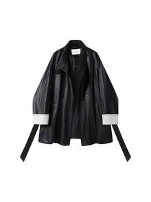 Jaket Kulit Panjang Sedang Gaya Korea Elegan 2026 Awal Musim Gugur Model Vintage Baru, Atasan Kancing Depan untuk Kuliah, Kantor, dan Pakaian Sehari-hari Musim Semi/Musim Gugur - Hitam - View 3