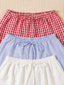 3pcs Women's Plus Size Pajama Pants, Striped Shorts Loungewear, Loose And Comfortable, Suitable For Summer - Multicolor - View 3