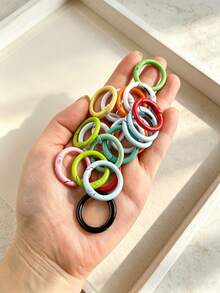 12/34pcs Random Color Mixed Heart, Flower, Donut, Cat And More Styles Painted Candy Color Spring Clasp Open Ring Keychain Pendant, Suitable For DIY Handmade Decoration Crafts, Bag Hook - Random Color Mixing - View 12