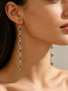 1 Pair Colorful Water Drop Tassel Earrings, Fashionable Colorful Rhinestone Sweet Long Earrings, Lightweight Luxury High-End Earrings For Women - Tassel Earrings - View 3