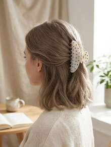 2Pcs Black & White Polka Dot Large Hair Claw - Women Elegant Minimalist Clip For Beach & Daily Outfits - Multicolor - View 3