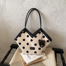 Women's Commuter Bag 2026 New Fashion Versatile Polka Dot Shoulder Bag Large Capacity Tote - Black - View 9