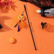 1pc Halloween Cat Teaser Doll Cartoon Plush Cat Doll With Feathers And Bell Series, New Halloween Cat Doll - View 2