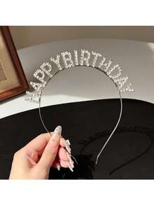 Happy Birthday Headband With Sparkling Rhinestone Letters, Funny Party Hair Accessory For Adults, Suitable For Scene Decoration And Atmospheric Photo Props - Multicolor - View 12