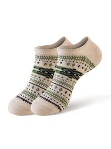 3/5 Pairs Fair Isle Vintage Jacquard Short Socks, Breathable Versatile Unisex Spring/Autumn Casual Daily Wear Socks - Multicolor - View 9