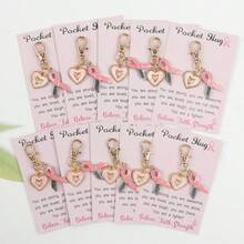 10pcs Pink Series Bow Tie Ribbon And Heart Keychain Set, With Encouragement Cards, For Gift Giving, Women's Inspirational Set, Positive Gift, Hope Gift - Multicolor - View 10