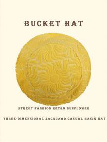 1 pieza Gorro de cubo estilo casual de calle con decoración de jacquard de poliéster con diseño de onda solar, patrón geométrico 3D, primavera verano otoño invierno - Amarillo girasol vintage - Ver 3