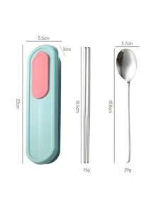 3pcs/4pcs Stainless Steel Spoon, Chopsticks, Fork With Storage Box Set, Portable Cutlery Set For Students And Outdoor Use - Multicolor - View 12