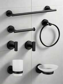 European Style Bathroom Storage Set Includes Stainless Steel Towel Ring, Towel Bar, Toilet Paper Holder, Robe Hook, Wall Hooks And Multi-Function Hanging Rod. - Multicolor - View 1