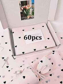 30/45/60/100pcs Pink & Black Heart Pattern Tissue Paper, Suitable For DIY Crafts, Party Favors, Bouquet Wrapping, Clothing Packaging And Birthday Gift Decoration - Black Heart Foundation - View 8