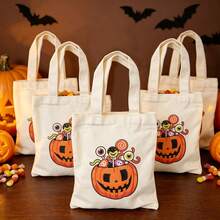 1/5/10pcs Reusable Halloween Trick Or Treat Bags With Handles, Pumpkin Ghost Skeleton Bat Spider Black Cat Little Devil Lantern Patterns, Halloween Theme Party Snack Candy Storage Bags, Trick Or Treat Small Batch Multi-Piece Set - View 21