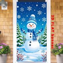 2D Plane 1 Piece Of Winter Christmas Snowman Theme Banner Background. Cute Snowman With Snowflakes, Pine Trees And Red Fruits In The Winter Scene. Made Of Polyester Material, No Power Supply Required. - View 3