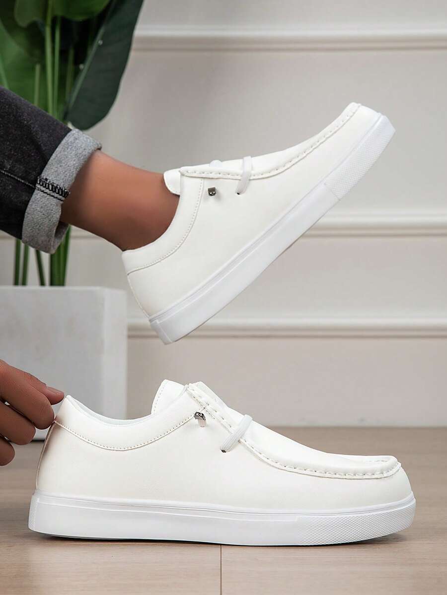 Men's All-Season Slip-On Loafers, Lace-Free Flat Casual Slouchy Shoes For Daily Wear - White - View 1