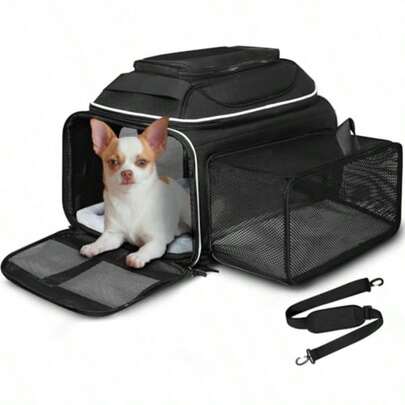Top And Side Expandable Pet Carrier 18x13x9.5 Inches Southwest Airline Approved, Soft-Sided Carrier For Small Cats And Dogs With Locking Ty Zippers And Anti-Scratch Mesh Black
