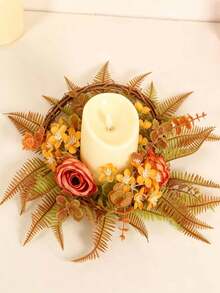 51pcs/Set Halloween/Autumn Maple Leaf Candle Ring Decor. Artificial Maple Leaf Set, Candle Wreath, Autumn Tabletop Decoration, Halloween And Thanksgiving Centerpiece, Harvest Festival Party Styling, DIY Autumn Wedding Tabletop Decor. - A - View 10