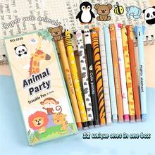 6/12pcs Animal Blue Erasable Gel Pens, Penguin, Bee, Cow, Koala, Panda And More Cute Cartoon Designs, 0.7mm Black Neutral Ink, Easy To Erase, Removable Cap For Elementary Students - Multicolor - View 7