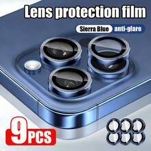 Yezodawee 9 buah Pelindung Lensa Kamera Definisi Tinggi Bingkai Biru, Desain Anti Benturan, Cocok untuk Film Lensa Smartphone, Bahan Logam Paduan dengan Kaca Tempered Perlindungan Penuh, Pelindung Lensa, Aksesori Ponsel, Tahan Air, Tahan Guncangan, Anti Jatuh, Anti Gores, Anti Sidik Jari - Biru - View 1