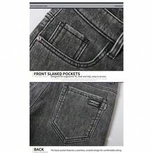 New Velvet Men's Pure Black Slim Fit Jeans With Elastic Straight Leg Pants, Business Fashion Casual Korean Version Retro Men's Denim Pants - 201JR-grey - View 7