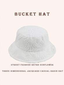 1pc Sun Wave Casual Streetwear Polyester Shell Jacquard Decor Bucket Hat, Geometric 3D Pattern, Spring Summer Autumn Winter - Vintage Sunflower White - View 2