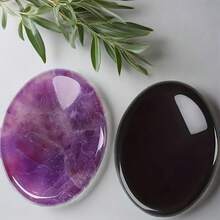 2pcs/1set Brazilian Amethyst & Mexican Obsidian Perfect Combination, Palm Stone, Massage Stone, Hot Compress Stone, Pocket Stone, Thumb Stone, Creative Gift Choice - Amethyst & Obsidian - View 9