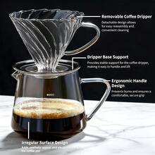 600ML/20OZ 手沖咖啡壺 耐熱硼矽玻璃濾杯附濾紙架 手動咖啡沖泡器 居家與辦公室使用 - 彩色 - 查看 2