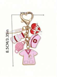 Pingente de Liga com Tema de Enfermeira & Médico, Chaveiro Rosa, Cheio de Amor - Máscara - Termômetro - Touca de Enfermeira - Roupas - Frasco de Remédio, Pingente Decorativo Feminino com Fecho, Chaveiro, Presente Perfeito para o Dia Internacional da Enfermagem, Estilo Clássico, Pingente de Casal, Adequado para Bolsas, Chaves, Fones de Ouvido, Capas de Telefone, Tema de Enfermagem, Obrigado Enfermeiras - Multicolorido - Visão 11