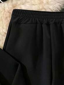 Teen GirlSimple Letter & Bow Print Hoodie + Pants 2-Piece Set, Autumn/Winter Outfit. Suitable For Teen GirlDaily, School, Back To School Wear. - Black - View 7