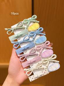 16pcs Minimalist Korean Style Colorful Hair Clips, Sweet Style Hair Accessories Suitable For Daily Wear, Hair Clips For Girls, Random Color And Style - Multicolor - View 2