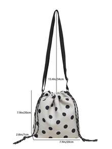 1 pieza Bolso cubo de nailon de unicolor con cordón y patrón de lunares, bolso bandolera de moda para mujer - Beis - Ver 2